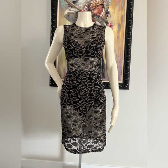 BCBG MAXAZRIA Riley Metallic Leopard Dress BLACK - GOLD Metallic - Picture 5 of 10